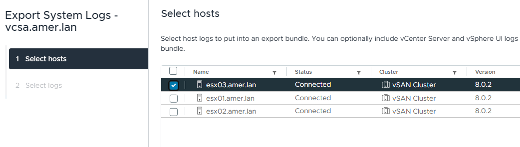 Including ESXi host logs