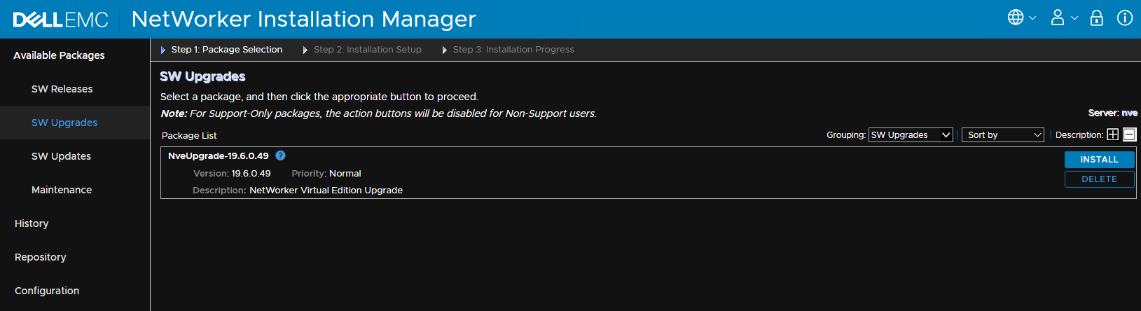 NVE software upgrades tab