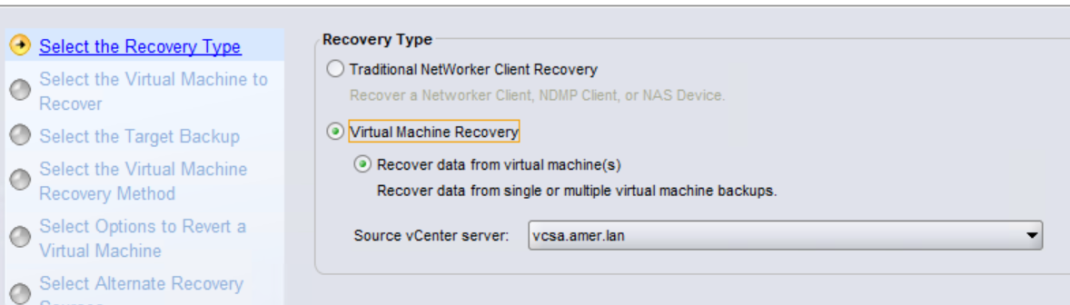 NMC Virtual Machine Recovery Type