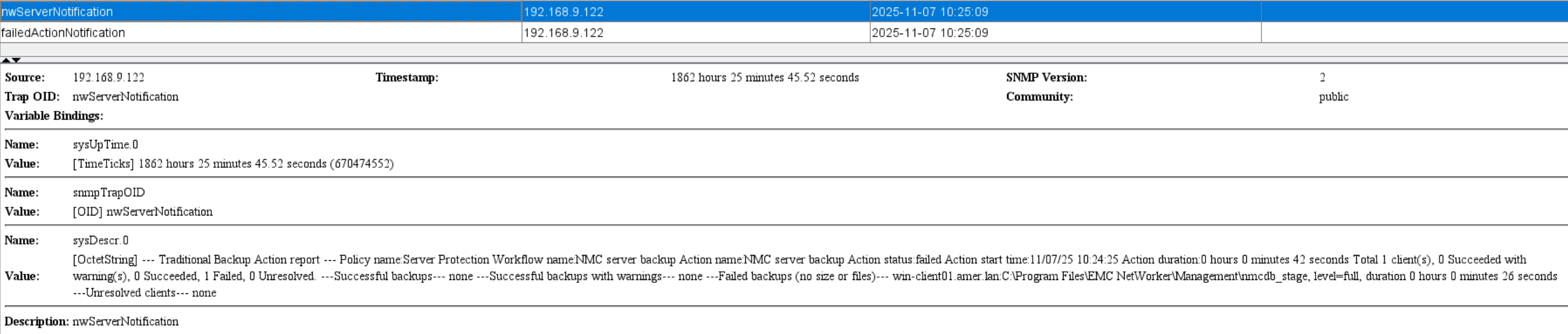 nwServerNotification trap