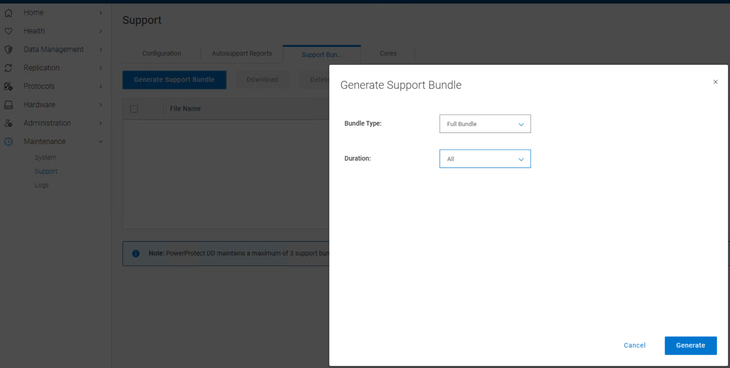 DD support bundle