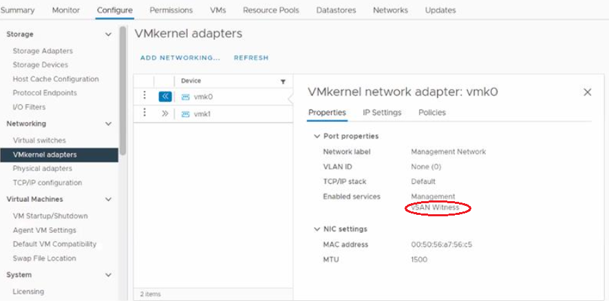 Screenshot of vmk tagging
