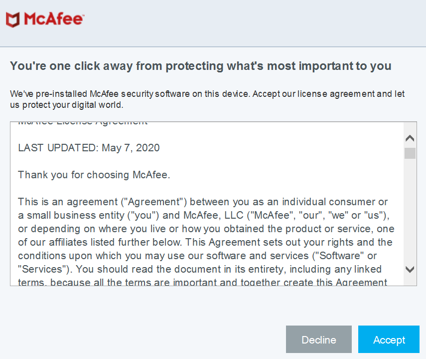 Contrat de licence de l’utilisateur final McAfee