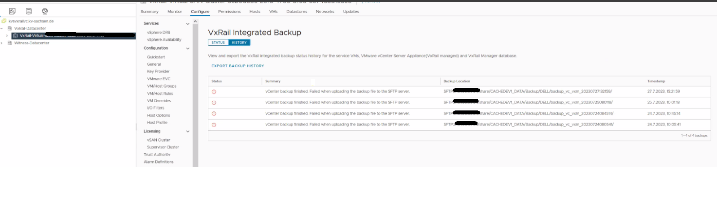 Screenshot of error message in VxRail UI