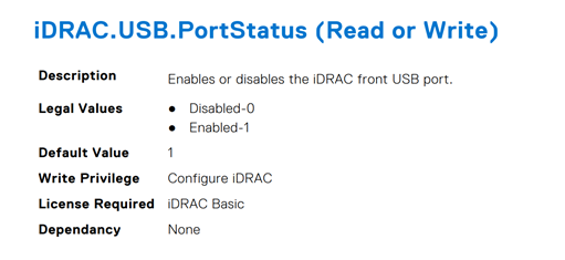 iDRAC USBポートの詳細