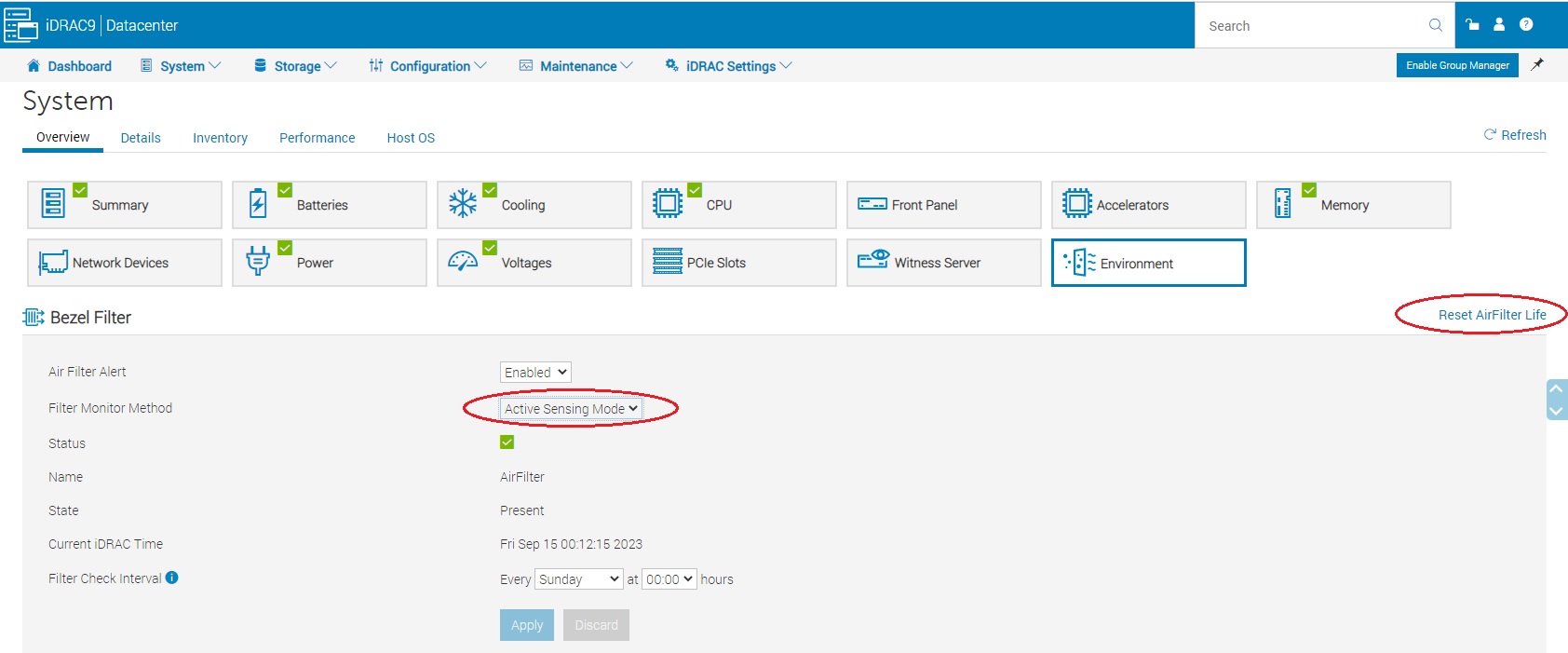 Mode de détection actif sur les options de filtre Bezer