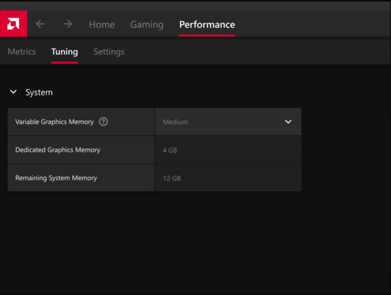 Variable Graphics Memory set to Medium