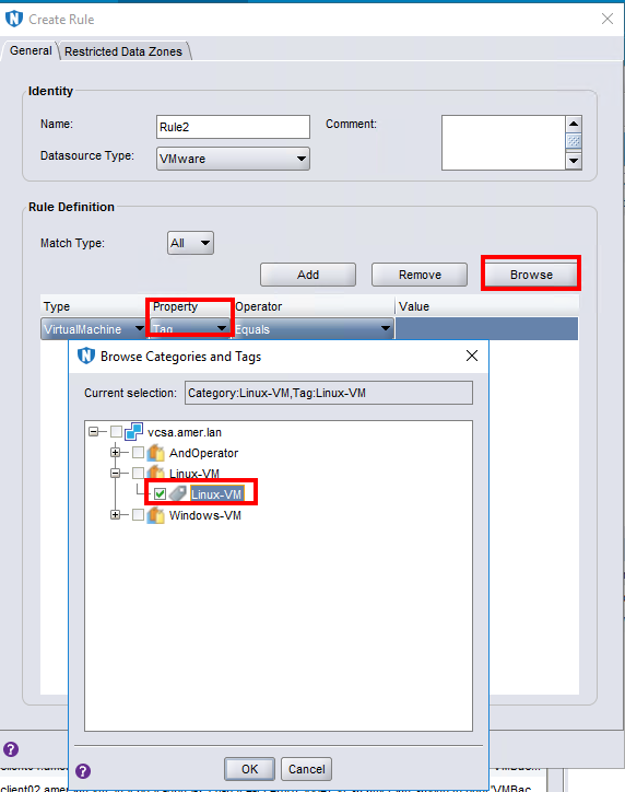 VMware Etiket Seçimleri