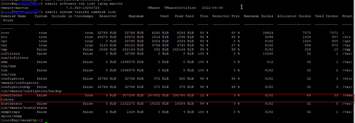 Il ramdisk vsantraces sembra essere pieno o quasi pieno sull'ESXi