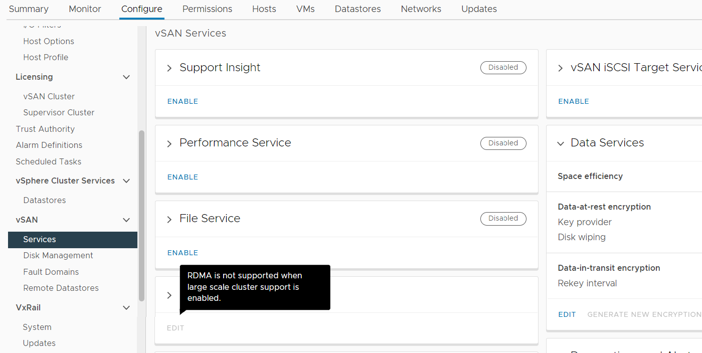 vCenter UI --> vSAN cluster --> Configure --> vSAN --> Services --> Network