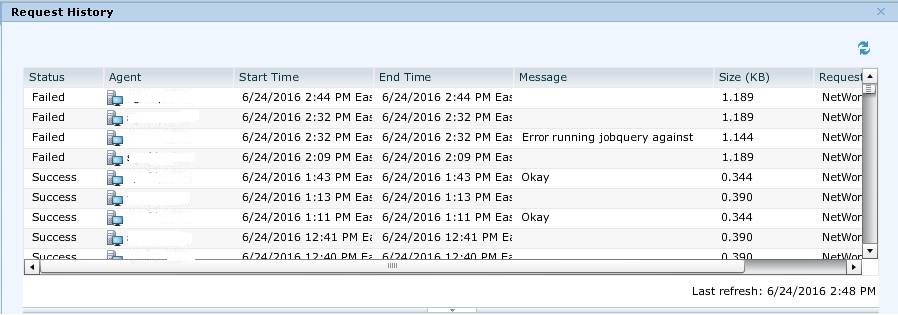 Error message on the Request History