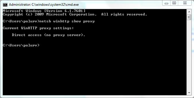 netsh winhttp show proxy command output