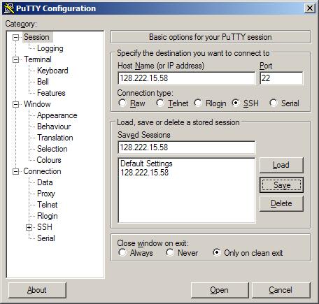PuTTY-konfiguration