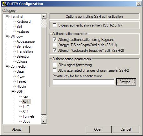 puTTY-kokoonpanon tallennusasetukset