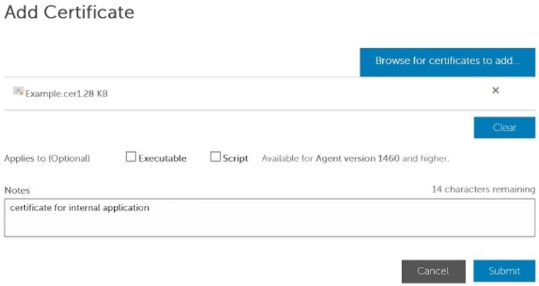 Add Certificate menu