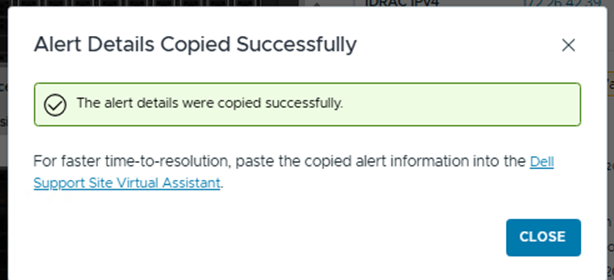 A message box is displayed on click - Alert details successfully copied