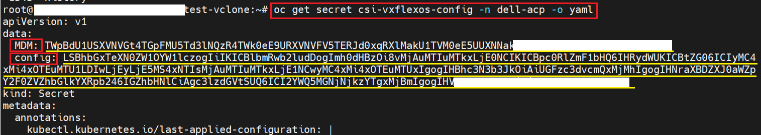 Exécutez la commande ci-dessous pour trouver le code secret, copiez la valeur de « config » et « MDM » à partir de la sortie de commande