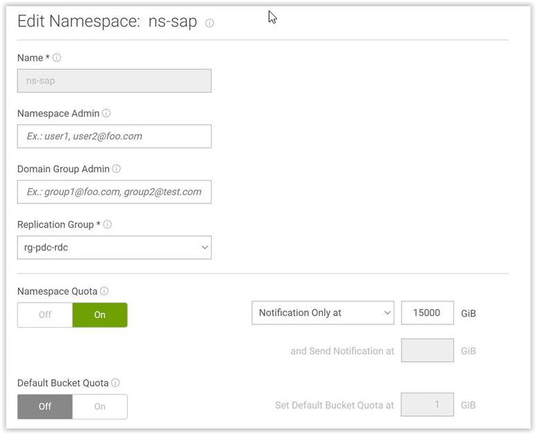 Edit Namespace 화면