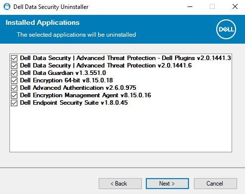 Ejemplo de lista de desinstalación