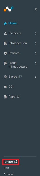 画像は、Netskopeの左ペインの［Settings］を示しています。