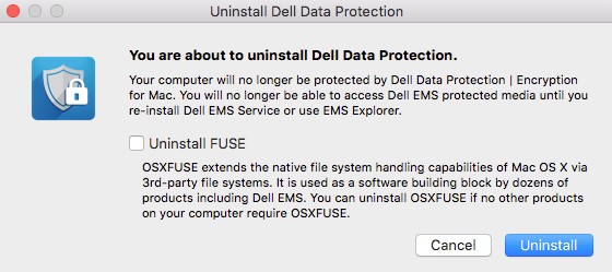 Option Uninstall Fuze et bouton Uninstall