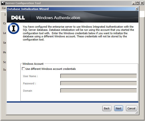Windows Authentication menu