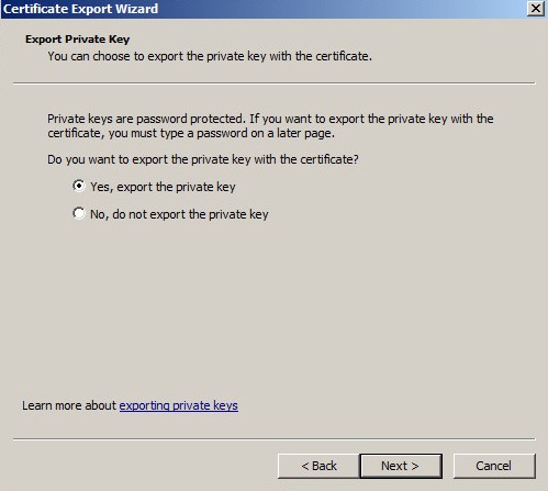 Exportation de la clé privée