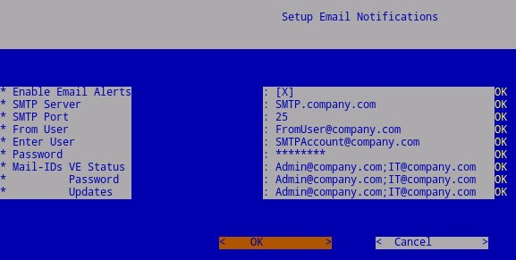 Menuen Konfigurer e-mailmeddelelser