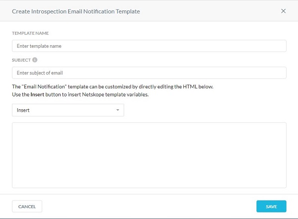 Create Introspection Email Notification Template menu