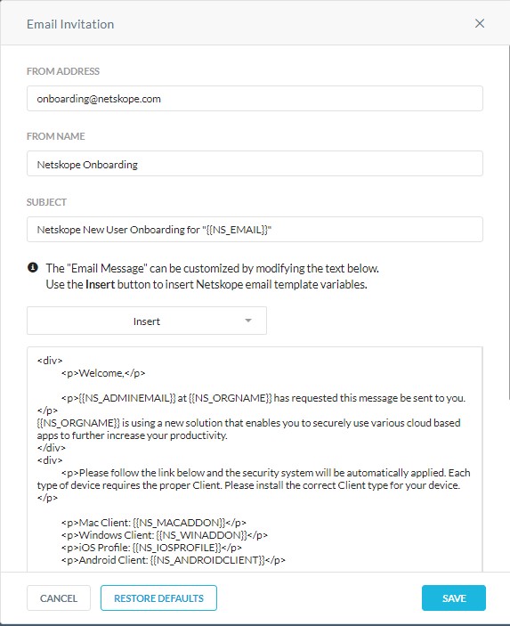 Convite por e-mail