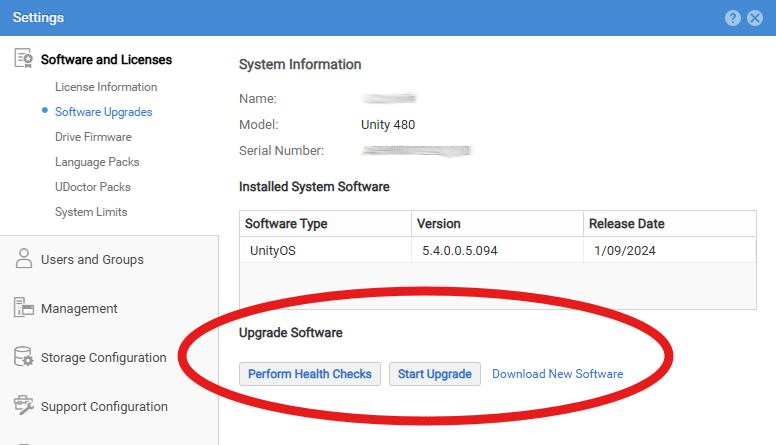 Submenu Software e licenças