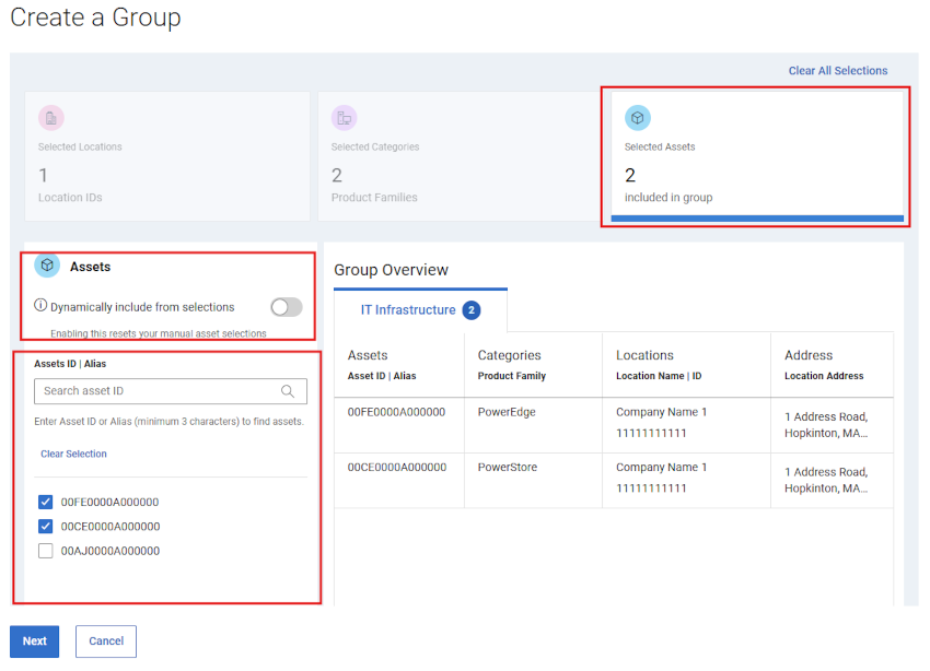Crea il mio gruppo - Cassetto iniziale Manuale _ asset selezionati