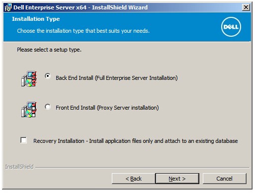 Option d’installation back-end
