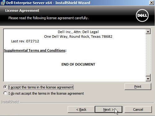 Die Abbildung zeigt den Bildschirm „Dell Data Protection Enterprise Edition Server-EULA“.