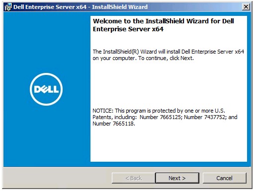 Das Bild zeigt den Begrüßungsbildschirm des Installationsprogramms für Dell Data Protection Enterprise Edition Server.