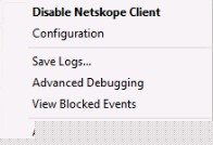 Højreklik på kontekstmenuen for Netskope-klienten