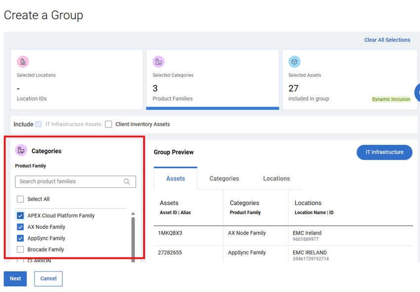 Create My Group - My Group Dynamic Family selection