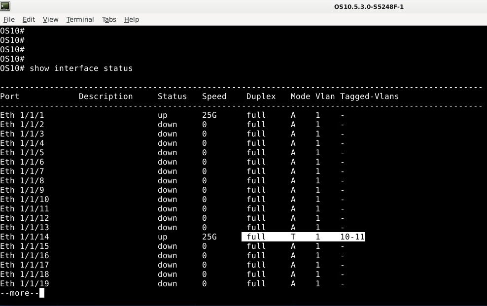 Uitvoer van opdracht show interface status