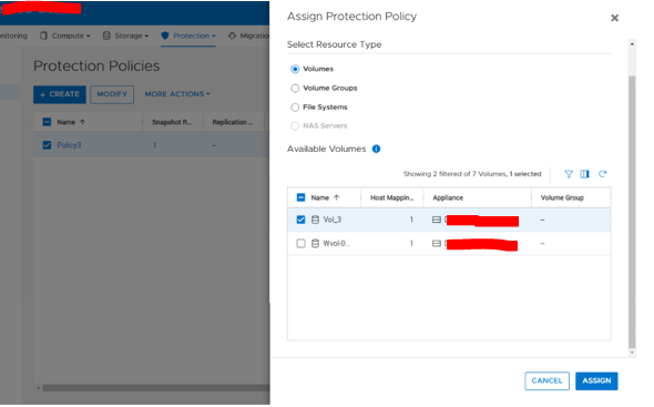 Assign protection policy to a volume or volume group image for reference