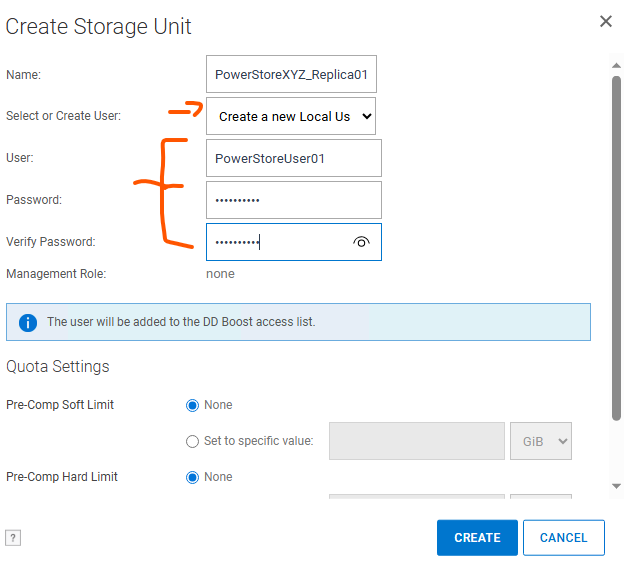 "Create Storage Unit" window
