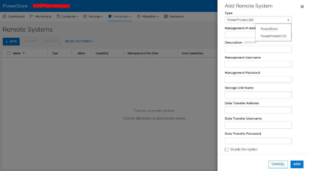 Adding remote system in PowerStore appliance