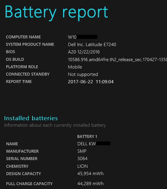 Rapport sur la batterie - Informations générales