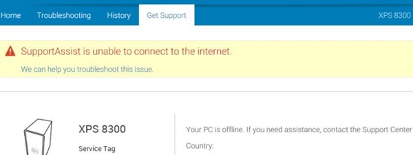 SupportAssist Error: upportAssist is unable to connect to the Internet
