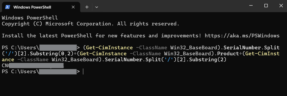 PPID o número de serie de la placa base mediante el comando de Windows PowerShell