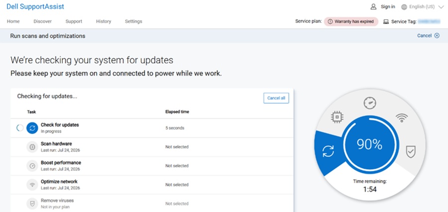 displaying time remaining and percentage complete for updates check
