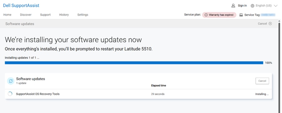 installation begins and progress bar shown