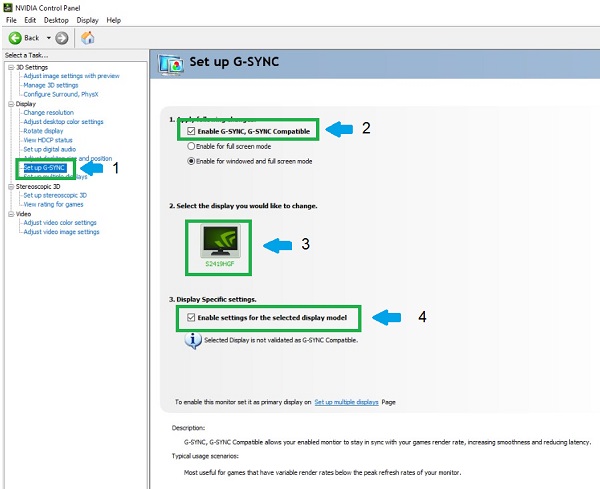 NVIDIA 控制面板“Set Up G-Sync”