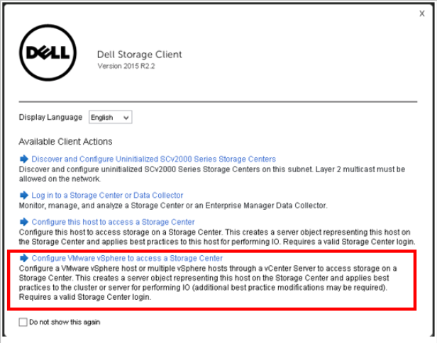 Dell Storage Center Available Client Actions
