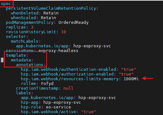 Example of edit of hzp-eoproxy-svc
