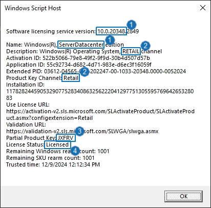 Annotated output of the slmgr /dlv command